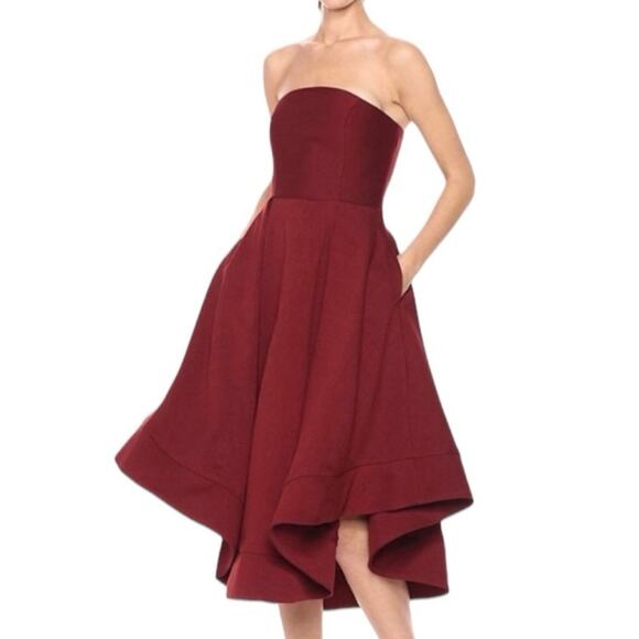 C/MEO Collective Making Waves Strapless Fit & Flare Dress Claret Red Burgundy - Picture 1 of 11